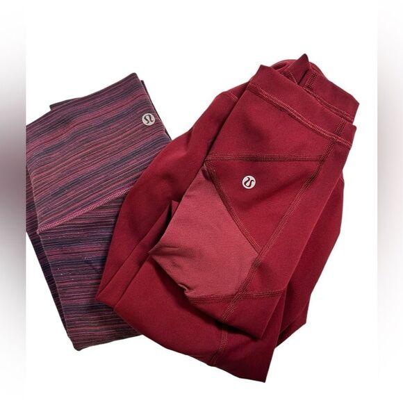 EUC Lululemon Women’s 2 Pair Athletic Workout Leggings - Red/Maroon - Size 4 - Picture 12 of 12